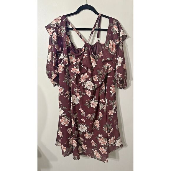 torrid Pants - Sz 4‎ Torrid Floral Purple Fit & Flair Dress Elastic Waist 3/4 Sleeve Stretch